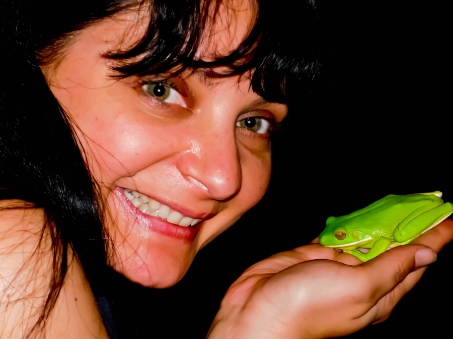 Merrie and a green tree frog Weipa Australia